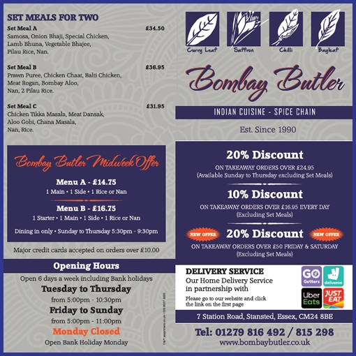 Bombay Butler Downloadable Takeaway Menu Image Link